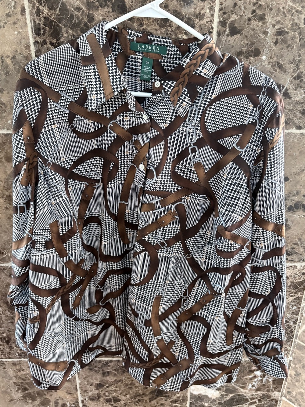 Ralph Lauren Brown and Black Patterned Button-Down Shirt Size 2X